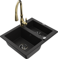 Mexen Carlos granitový dřez 1,5-komorový s kuchyňskou baterií Savita, černý - 6518-77-672601-50-B