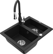 Mexen Carlos granitový dřez 1,5-komorový s kuchyňskou baterií Savita, černý - 6518-77-672601-70