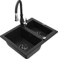 Mexen Carlos granitový dřez 1,5-komorový s kuchyňskou baterií Savita, černý - 6518-77-672601-70-B