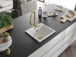 Mexen Milo granitový dřez 1-komorový s kuchyňskou baterií Savita, bílý - 6505-20-672601-50