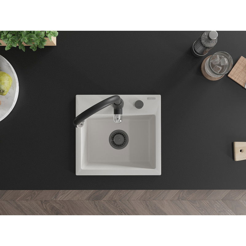 Mexen Milo granitový dřez s 1 komorou a kuchyňskou baterií Savita, bílý - 6505-20-672601-70
