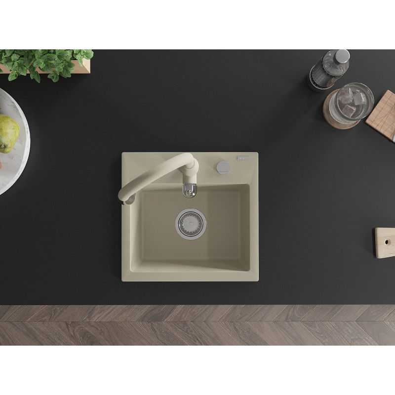 Mexen Milo granitový dřez 1-komorový s kuchyňskou baterií Savita, béžový - 6505-69-672601-69