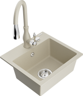 Mexen Milo granitový dřez 1-komorový s kuchyňskou baterií Savita, béžový - 6505-69-672601-69