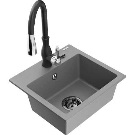 Mexen Milo granitový dřez 1-komorový s kuchyňskou baterií Savita, šedý - 6505-71-672601-70-B