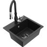Mexen Milo granitový dřez 1-komorový s kuchyňskou baterií Savita, černý/stříbrný metalik- 6505-73-672601-70-B
