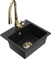 Mexen Milo žulový dřez 1-komorový s kuchyňskou baterií Savita, černý - 6505-77-672601-50