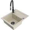 Mexen Enzo granitový dřez 1-komorový s odkapávačem a kuchyňskou baterií Savita, béžový - 6506-69-672601-70