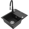 Mexen Enzo dřez granitový jednokomorový s odkapávačem a kuchyňskou baterií Savita, černý/stříbrný metalik - 6506-73-672601-70