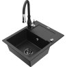 Mexen Enzo granitový dřez s 1 komorou a odkapávačem a kuchyňskou baterií Savita, černý/stříbrný metalik - 6506-73-672601-70-B