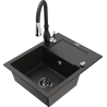 Mexen Enzo granitový dřez s 1 komorou, odkapávačem a kuchyňskou baterií Savita, černý/zlatý metalický