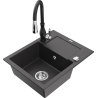 Mexen Enzo granitový dřez 1-komorový s odkapávačem a kuchyňskou baterií Savita, černý se skvrnami - 6506-76-672601-70