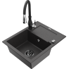 Mexen Enzo granitový dřez 1-komorový s odkapávačem a kuchyňskou baterií Savita, černý kropenatý - 6506-76-672601-70-B