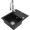 Mexen Enzo granitový dřez s 1 komorou a odkapávačem a kuchyňskou baterií Savita, černý - 6506-77-672601-00