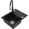 Mexen Enzo granitový dřez s 1 komorou, s odkapávačem a kuchyňskou baterií Savita, černý - 6506-77-672601-70