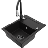 Mexen Enzo granitový dřez 1-komorový s odkapávačem a kuchyňskou baterií Savita, černý - 6506-77-672601-70-B