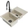 Mexen Gaspar granitový dřez 1,5-komorový s odkapávačem a kuchyňská baterie Savita, béžový - 6507-69-672601-70