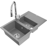 Mexen Gaspar granitový dřez 1,5-komorový s odkapávačem a kuchyňskou baterií Savita, šedý - 6507-71-672601-00