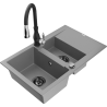 Mexen Gaspar granitový dřez 1,5-komorový s odkapávačem a kuchyňskou baterií Savita, šedý - 6507-71-672601-70-B