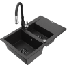 Mexen Gaspar granitový dřez 1,5-komorový s odkapávačem a kuchyňskou baterií Savita, černý/stříbrný - 6507-73-672601-70-B