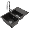 Mexen Gaspar granitový dřez 1,5-komorový s odkapávačem a kuchyňskou baterií Savita, černý/zlatý - 6507-75-672601-00