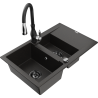 Mexen Gaspar žulový dřez 1,5-komorový s odkapávačem a kuchyňskou baterií Savita, černý/zlatý - 6507-75-672601-70-B