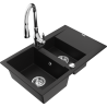 Mexen Gaspar granitový dřez 1,5-komorový s odkapávačem a kuchyňskou baterií Savita, černý - 6507-77-672601-00