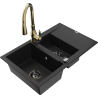 Mexen Gaspar granitový dřez 1,5-komorový s odkapávačem a kuchyňskou baterií Savita, černý - 6507-77-672601-50-B