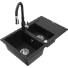 Mexen Gaspar granitový dřez 1,5-komorový s odkapávačem a kuchyňskou baterií Savita, černý - 6507-77-672601-70