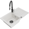 Mexen Pablo granitový dřez 1-komorový s odkapávačem a kuchyňskou baterií Savita, bílý - 6510-20-672601-70