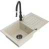 Mexen Pablo jednovanový žulový dřez s odkapávačem a kuchyňskou baterií Savita, béžový - 6510-69-672601-70