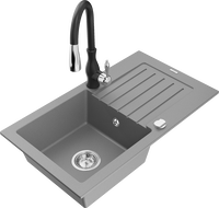 Mexen Pablo kuchyňský dřez s odkapávačem a kuchyňskou baterií Savita, šedý - 6510-71-672601-70
