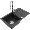 Mexen Pablo granitový dřez 1-komorový s odkapávačem a kuchyňskou baterií Savita, černý/stříbrný metalik - 6510-73-672601-00