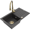 Mexen Pablo 1-miskový granitový dřez s odkapávačem a kuchyňskou baterií Savita, Skvrnitá černá - 6510-76-672601-50