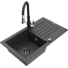Mexen Pablo 1-miskový granitový dřez s odkapávačem a kuchyňskou baterií Savita, Skvrnitá černá - 6510-76-672601-70-B
