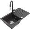 Mexen Pablo granitový dřez 1-komorový s odkapávačem a kuchyňskou baterií Savita, černý kropenatý - 6510-76-672601-76