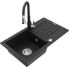 Mexen Pablo jednodřezový granitový dřez s odkapávačem a kuchyňskou baterií Savita, černý - 6510-77-672601-70