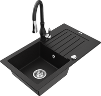 Mexen Pablo jednodřezový granitový dřez s odkapávačem a kuchyňskou baterií Savita, černý - 6510-77-672601-70