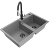 Mexen Tomas dřez granitový dvoukomorový s kuchyňskou baterií Savita, šedý - 6516-71-672601-70-B