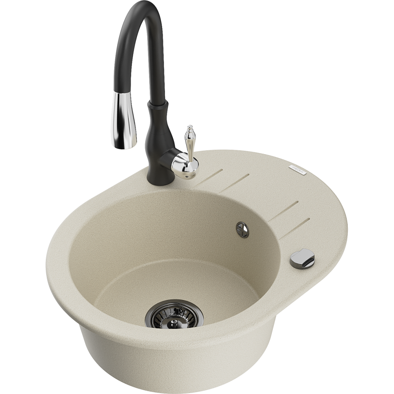 Mexen Kevin granitový dřez 1-komorový s odkapávačem a kuchyňskou baterií Savita, béžový - 6517-69-672601-70