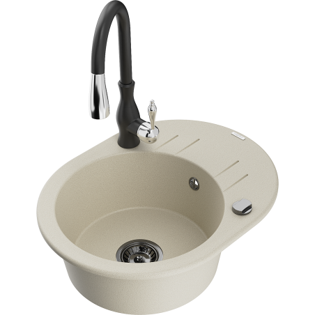 Mexen Kevin granitový dřez 1-komorový s odkapávačem a kuchyňskou baterií Savita, béžový - 6517-69-672601-70