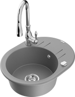 Mexen Kevin granitový dřez 1-komorový s odkapávačem a kuchyňskou baterií Savita, šedý - 6517-71-672601-00