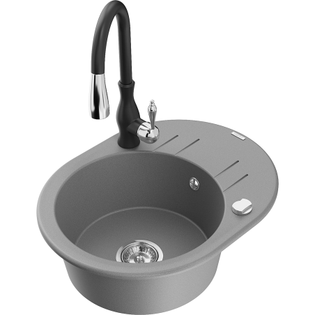 Mexen Kevin žulový dřez s 1 komorou s odkapávačem a kuchyňskou baterií Savita, šedý - 6517-71-672601-70