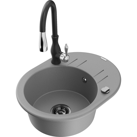 Mexen Kevin granitový dřez 1-komorový s odkapávačem a kuchyňskou baterií Savita, šedý - 6517-71-672601-70-B