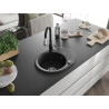 Mexen Kevin granitový dřez s 1 komorou, odkapávačem a kuchyňskou baterií Savita, černý/stříbrný metalik