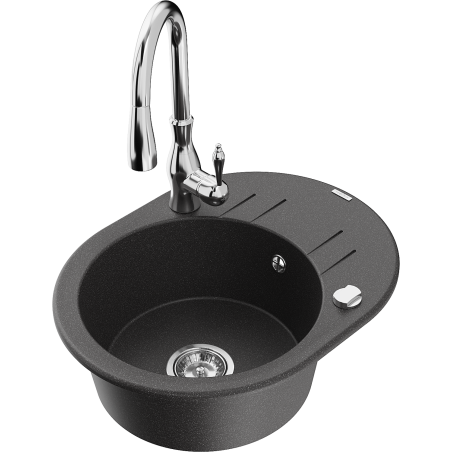 Mexen Kevin granitový dřez s 1 komorou a odkapávačem a kuchyňskou baterií Savita, černý skvrnitý - 6517-76-672601-00