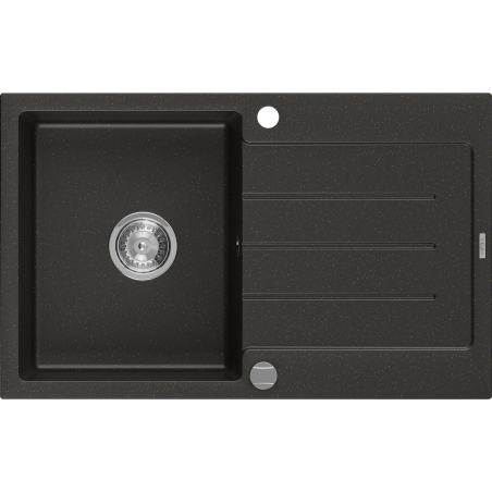 Mexen Bruno granitový dřez s odkapávačem 1-komorový 795 x 495 mm, černý/zlatý metalik, sifon chrom- 6513791010-75