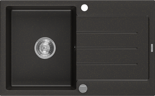 Mexen Bruno granitový dřez s odkapávačem 1-komorový 795 x 495 mm, černý/zlatý metalik, sifon chrom- 6513791010-75