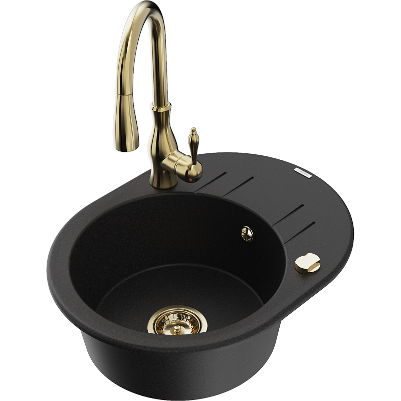 Mexen Kevin granitový dřez 1-komorový s odkapávačem a kuchyňskou baterií Savita, černý - 6517-77-672601-50