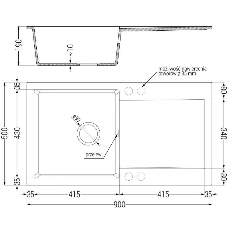 Mexen Leo granitový dřez 1-komorový s odkapávačem a kuchyňskou baterií Carla, černý/stříbrný metalík