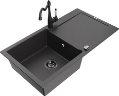 Mexen Leo granitový dřez s jednou komorou s odkapávačem a kuchyňskou baterií Carla, černý skvrnitý - 6501-76-670700-70-B